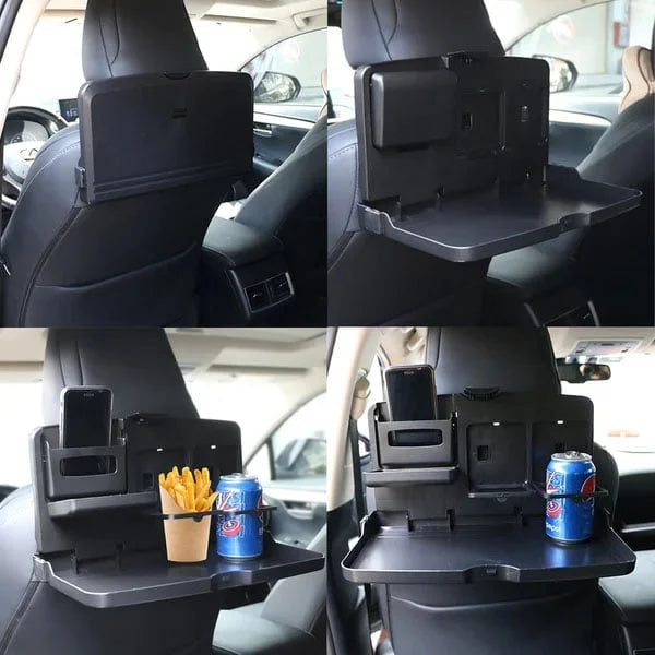 Car Backseat Meal & Snack Tray with Cup Holder (Black, 1 Piece)