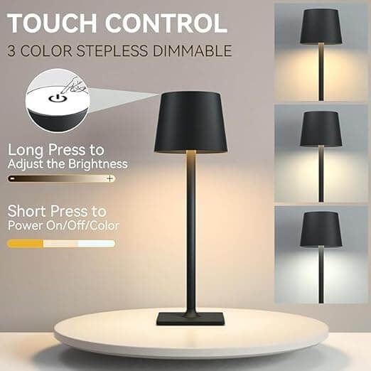 Metal Cordless LED Table Lamp – Touch Dimmable | Portable | Rechargeable | 3 Light Modes | Modern Minimalist