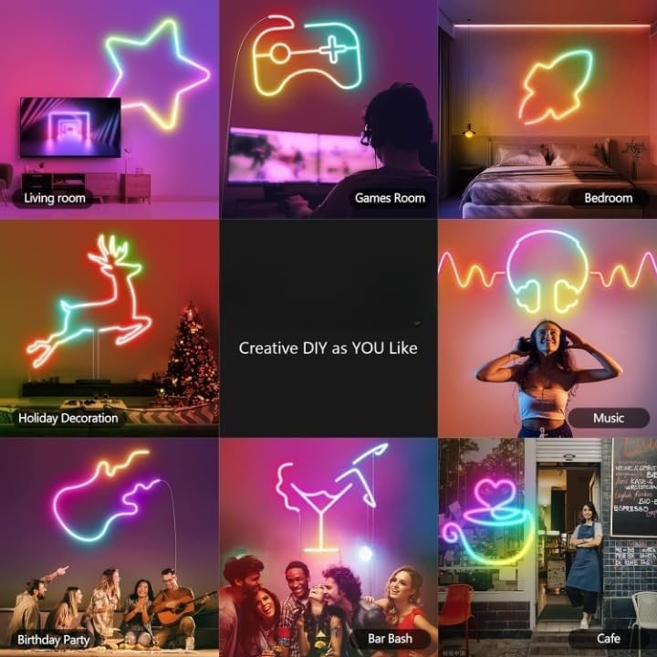 5 Meter Smart Neon Strip Lights – RGB LED with App & Music Sync | Multicolor Neon Rope Light