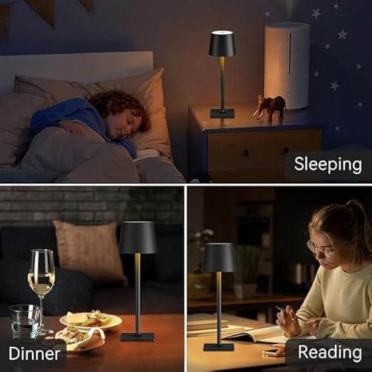 Metal Cordless LED Table Lamp – Touch Dimmable | Portable | Rechargeable | 3 Light Modes | Modern Minimalist