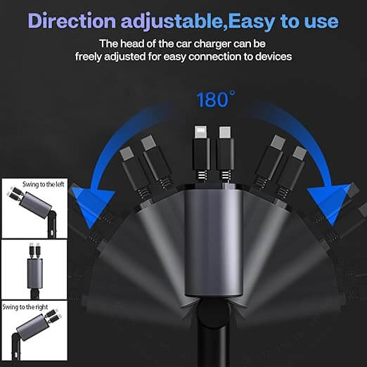 4-in-1 Retractable Car Charger – 100W Super Fast Charging with Dual USB Ports