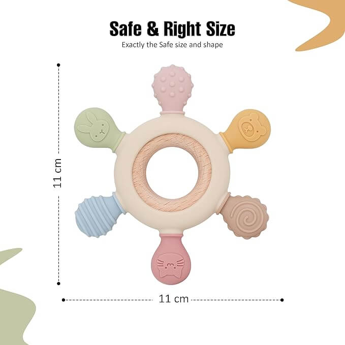 Silicone & Wood Baby Teether – BPA Free, Beige