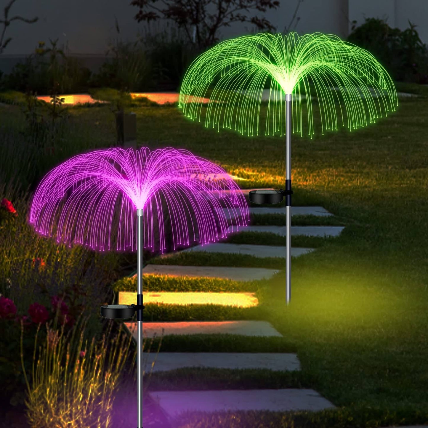 Jellyfish Solar Garden Lights (Set of 2) โ Multicolour with Metal Stand