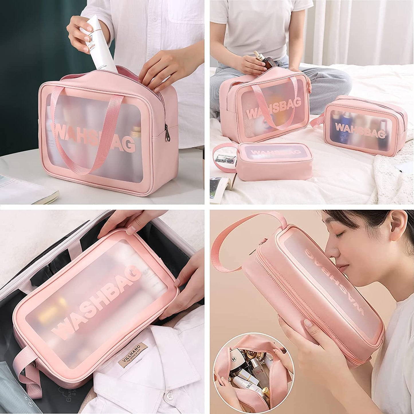 Transparent Makeup & Travel Organizer Bag (Set of 3)