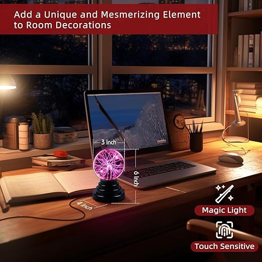 lasma Globe Lamp – Touch & Sound Sensitive | Interactive Lightning Ball | USB & Battery Powered | Science Toy & Home Decor