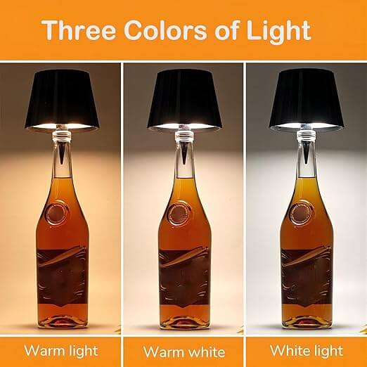 Wireless LED Wine Bottle Table Lamp – Vintage Iron | 3 Color Modes | Rechargeable | Touch Control