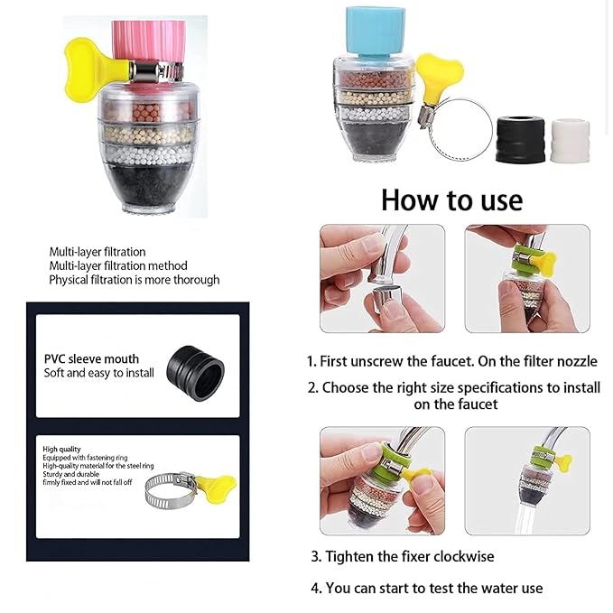 5-Layer Activated Carbon Tap Filter for Kitchen & Bathroom Faucets