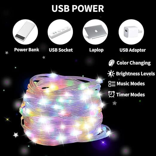 10M Smart RGB LED Fairy String Lights | Bluetooth App + Remote | Music Sync & 16M Colors | USB Powered