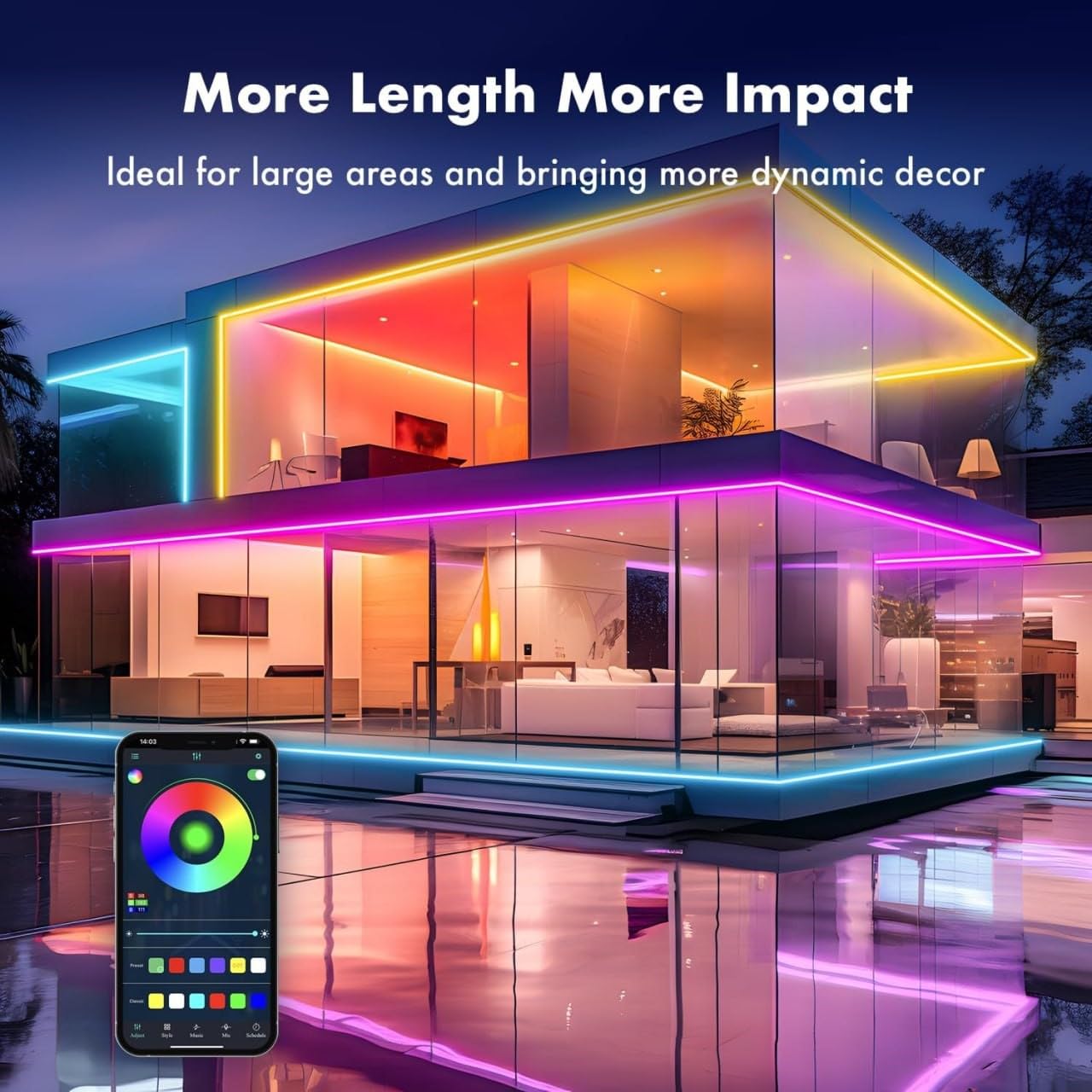 5 Meter Smart Neon Strip Lights – RGB LED with App & Music Sync | Multicolor Neon Rope Light