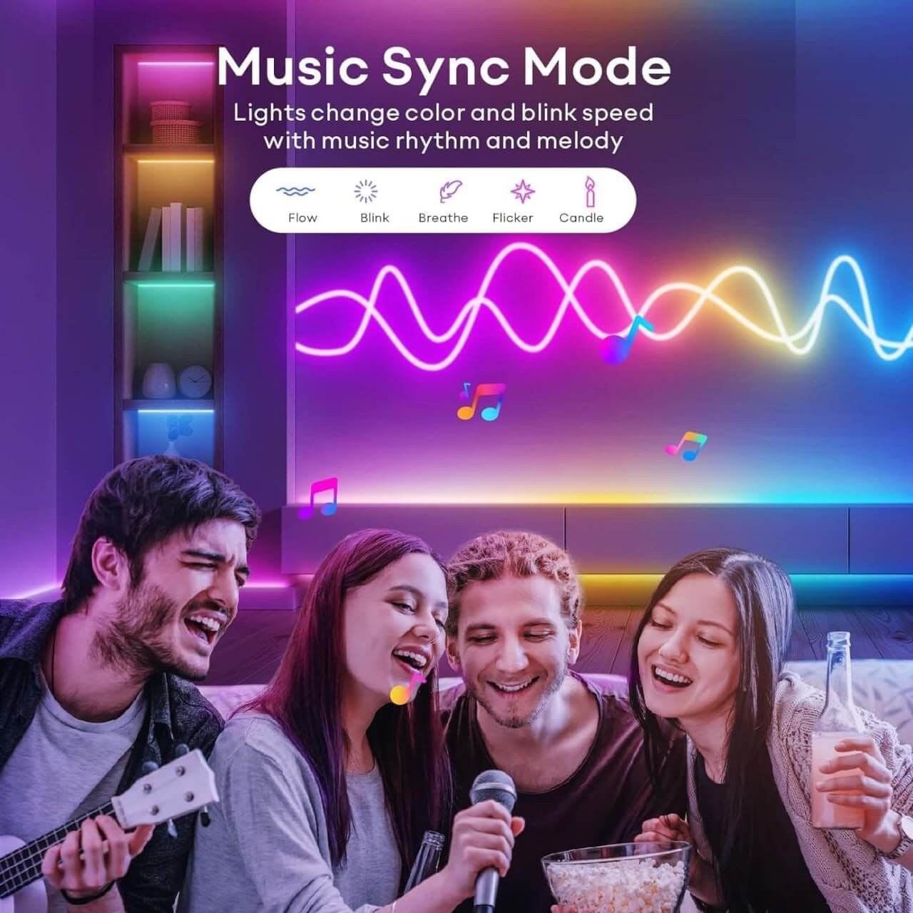 5 Meter Smart Neon Strip Lights – RGB LED with App & Music Sync | Multicolor Neon Rope Light