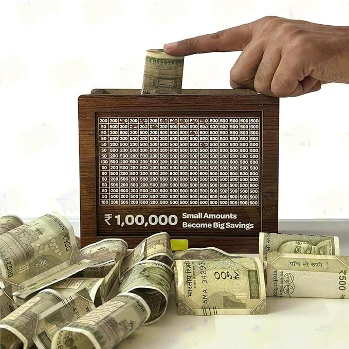 ₹1,00,000 Money Saving Handmade Wooden Piggy Bank