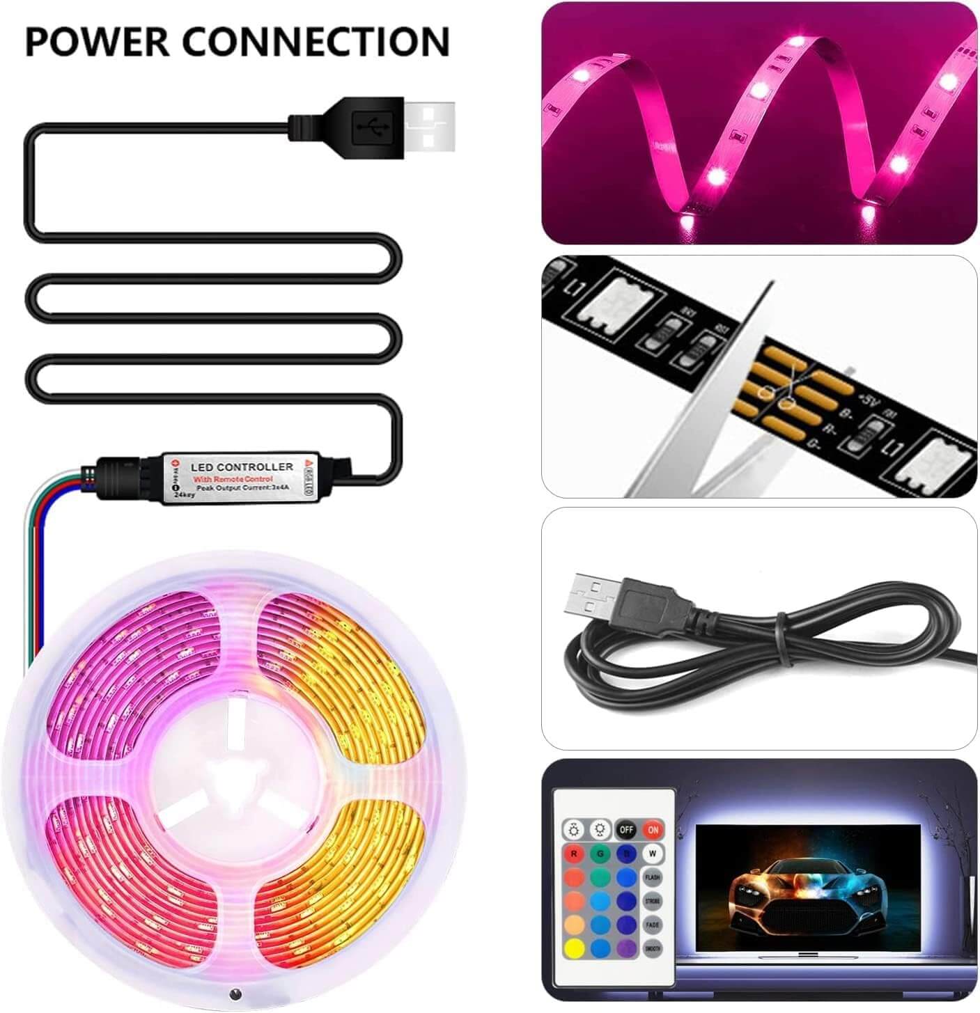 USB 5V 5050 RGB LED Strip Light – 5M | Multi-Color Changing with Remote
