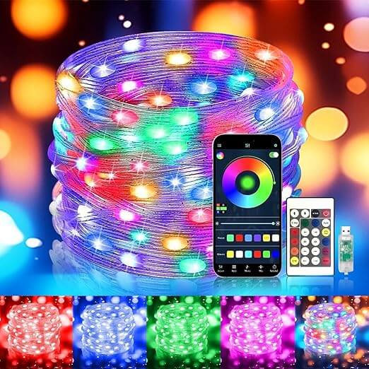 10M Smart RGB LED Fairy String Lights | Bluetooth App + Remote | Music Sync & 16M Colors | USB Powered