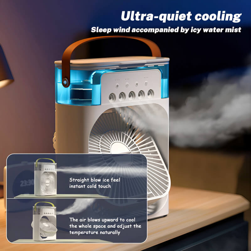 4-in-1 Multi-Functional Portable Air Cooler & Humidifier Fan with 7-Color LED Night Light