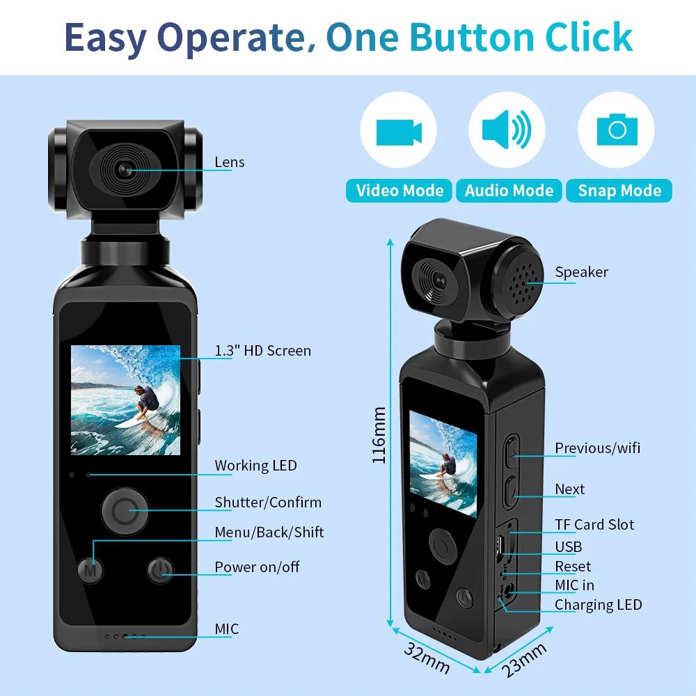 Ultra HD Pocket Action Camera – 270° Rotatable Mini Sports Cam