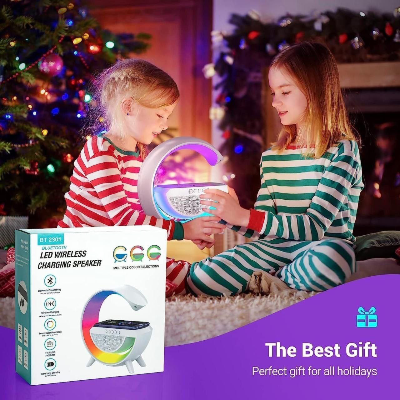 3-in-1 Multifunction G-Shape LED Bluetooth Speaker with Wireless Fast Charging