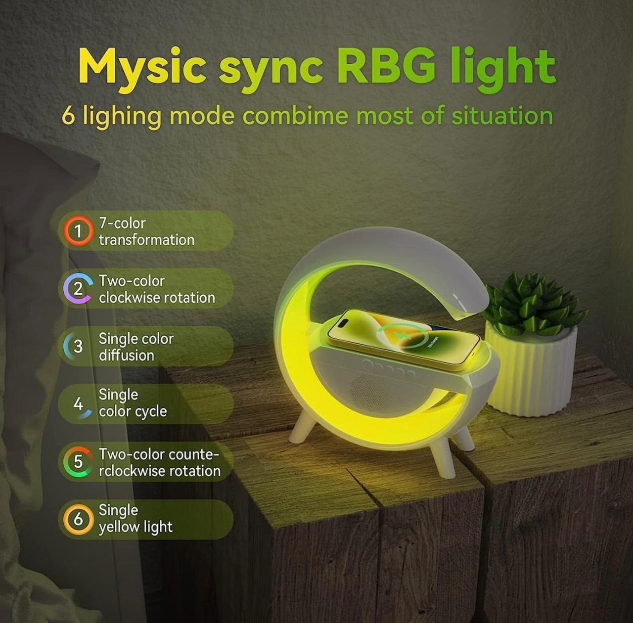 3-in-1 Multifunction G-Shape LED Bluetooth Speaker with Wireless Fast Charging
