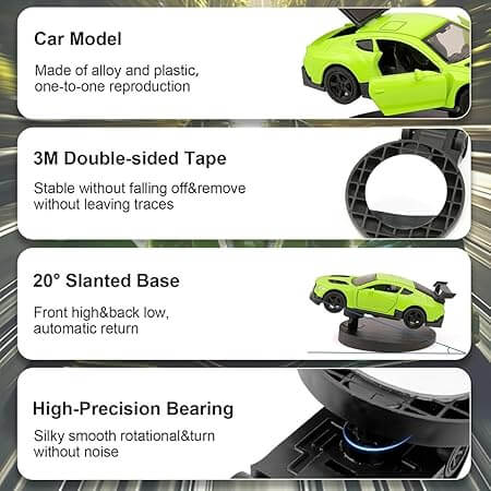 Rotating Dashboard Drift Car Display Stand – Lime Green | Motion-Activated Spinning Car Toy for Interior Decor & Collectibles