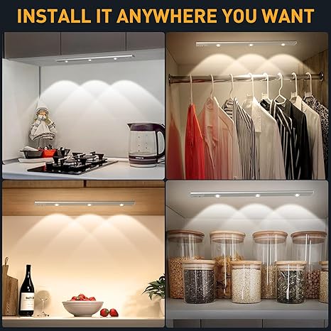 40CM Motion Sensor Under Cabinet LED Light – USB Rechargeable, Dimmable, Wireless Stick-On Closet Lamp with 1200mAh Battery for Kitchen, Wardrobe, Stairs (Pack of 1)