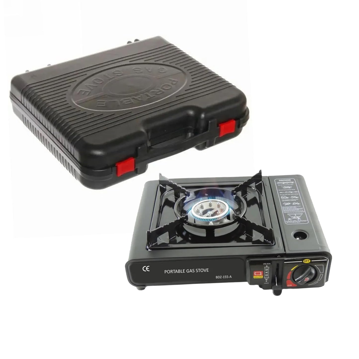 Portable Camping Gas Stove with Carrying Case – Butane-Powered Outdoor Cooking Burner for Hiking, Trekking & Travel – 3000W Stainless Steel Single Burner (Black, 34x26x7.5 cm)