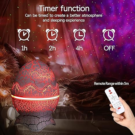 Dinosaur Egg Galaxy Star Projector with Bluetooth Speaker, White Noise Machine, Timer & Remote – LED Night Light for Kids & Adults Bedroom Decor