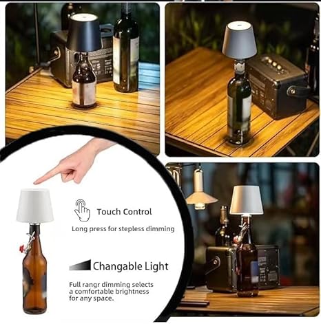 Wireless Bottle Lamp Shade – Rechargeable LED Wine Bottle Light with Touch Control, Dimmable & Color Changing – Modern Christmas & Bar Decor