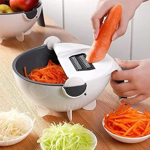 Vegetable Cutter with Drain Basket – Multi-Functional Manual Slicer