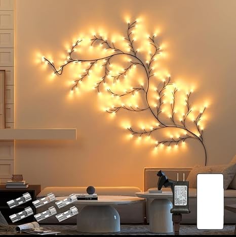LED Willow Vine Wall Light – Battery Operated Fairy Tree Branch Lights with Flexible Branches for Bedroom, Living Room, or Event Décor