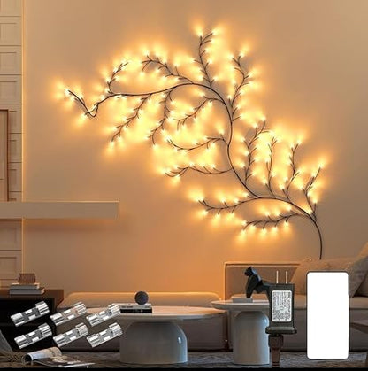 LED Willow Vine Wall Light – Battery Operated Fairy Tree Branch Lights with Flexible Branches for Bedroom, Living Room, or Event Décor