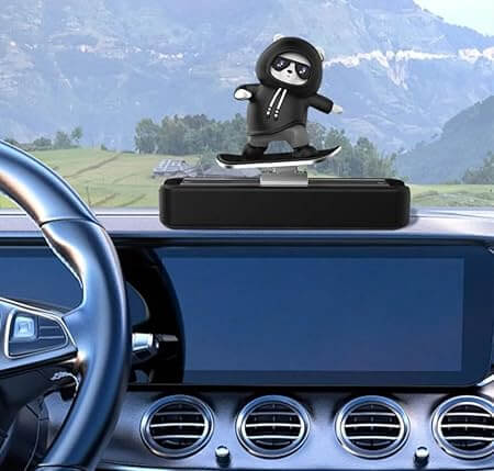 Skateboard Teddy Bear Car Dashboard Ornament – Cute Sliding Bear Decoration for Car, Home & Office (Black)