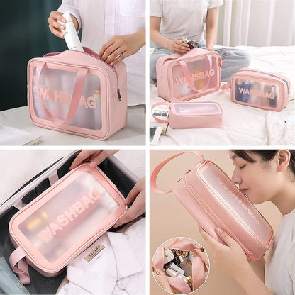 Transparent Makeup & Travel Organizer Bag (Set of 3)