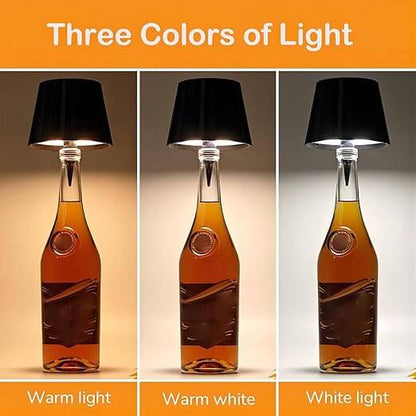 Wireless LED Wine Bottle Table Lamp – Vintage Iron | 3 Color Modes | Rechargeable | Touch Control