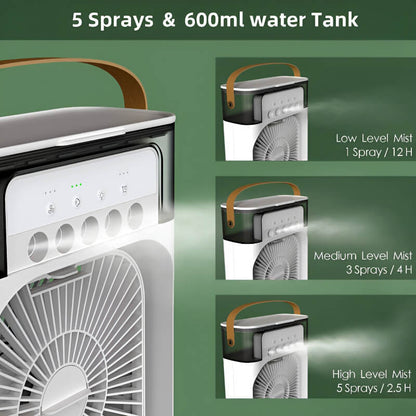 4-in-1 Multi-Functional Portable Air Cooler & Humidifier Fan with 7-Color LED Night Light