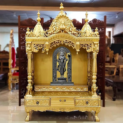 Ram Lalla Ayodhya Idol Statue – 3D Polyresin Murti Showpiece for Home Temple Decor & Spiritual Gifting (15 cm, Black & Gold)