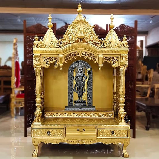 Ram Lalla Ayodhya Idol Statue – 3D Polyresin Murti Showpiece for Home Temple Decor & Spiritual Gifting (15 cm, Black & Gold)