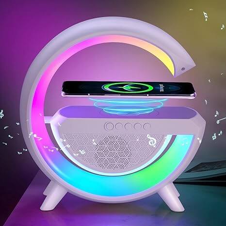 Table Lamp with Wireless Charger, Bluetooth Speaker & RGB Mood Lighting – 15W Fast Charging, Color Changing Bedside Lamp