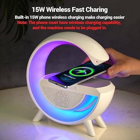 Table Lamp with Wireless Charger, Bluetooth Speaker & RGB Mood Lighting – 15W Fast Charging, Color Changing Bedside Lamp