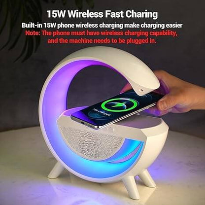 Table Lamp with Wireless Charger, Bluetooth Speaker & RGB Mood Lighting – 15W Fast Charging, Color Changing Bedside Lamp