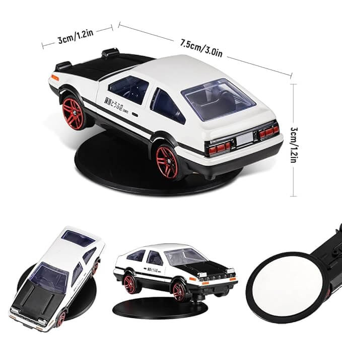 Mini AE86 Drifting Car Model | 2.95" Alloy Initial D-Inspired Dashboard Decor | Self-Adhesive Base | Desk, Room & Car Display Gift