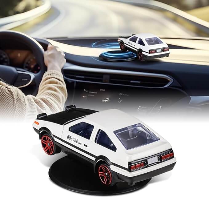 Mini AE86 Drifting Car Model | 2.95" Alloy Initial D-Inspired Dashboard Decor | Self-Adhesive Base | Desk, Room & Car Display Gift