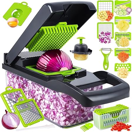14-in-1 Multipurpose Vegetable Chopper & Slicer – Manual Food Processor with Grater, Peeler, Dicer & Unbreakable Body (Green)