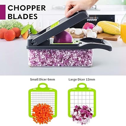 14-in-1 Multipurpose Vegetable Chopper & Slicer – Manual Food Processor with Grater, Peeler, Dicer & Unbreakable Body (Green)