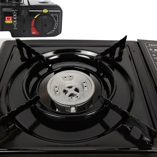 Portable Camping Gas Stove with Carrying Case – Butane-Powered Outdoor Cooking Burner for Hiking, Trekking & Travel – 3000W Stainless Steel Single Burner (Black, 34x26x7.5 cm)