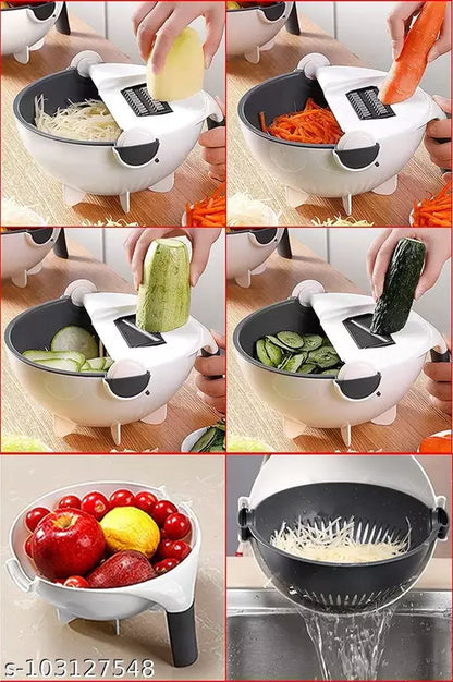 Vegetable Cutter with Drain Basket – Multi-Functional Manual Slicer