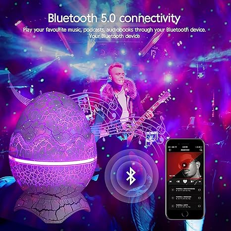 Dinosaur Egg Galaxy Star Projector with Bluetooth Speaker, White Noise Machine, Timer & Remote – LED Night Light for Kids & Adults Bedroom Decor