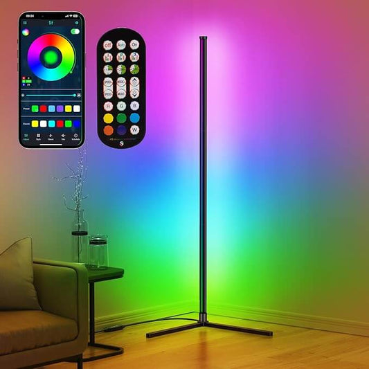 Smart RGB LED Corner Floor Lamp – 56" Dimmable Color-Changing Light with Remote & Music Sync for Living Room, Bedroom, Gaming, and Parties