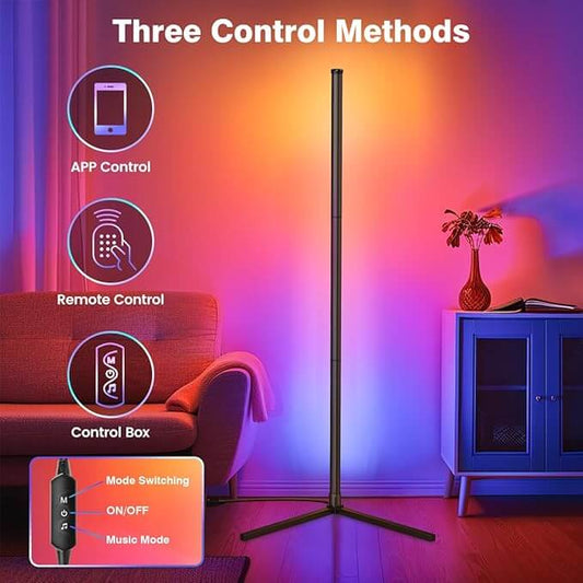 Smart RGB LED Corner Floor Lamp – 56" Dimmable Color-Changing Light with Remote & Music Sync for Living Room, Bedroom, Gaming, and Parties