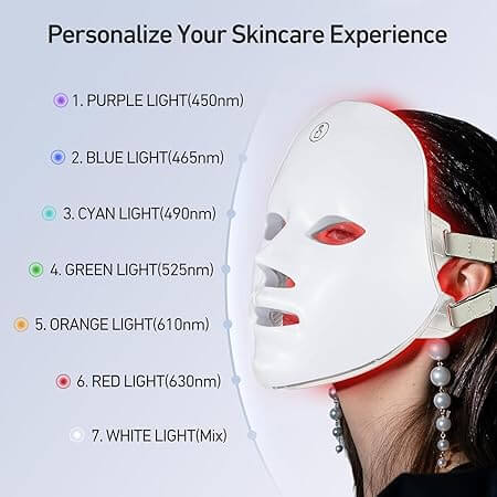 7-Color LED Light Therapy Face Mask – Red Light Therapy for Anti-Aging, Acne, Skin Rejuvenation & Collagen Boost – At-Home Photon Facial Mask with 150 LED Lights