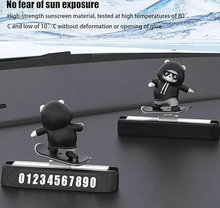 Skateboard Teddy Bear Car Dashboard Ornament – Cute Sliding Bear Decoration for Car, Home & Office (Black)
