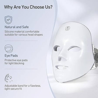 7-Color LED Light Therapy Face Mask – Red Light Therapy for Anti-Aging, Acne, Skin Rejuvenation & Collagen Boost – At-Home Photon Facial Mask with 150 LED Lights